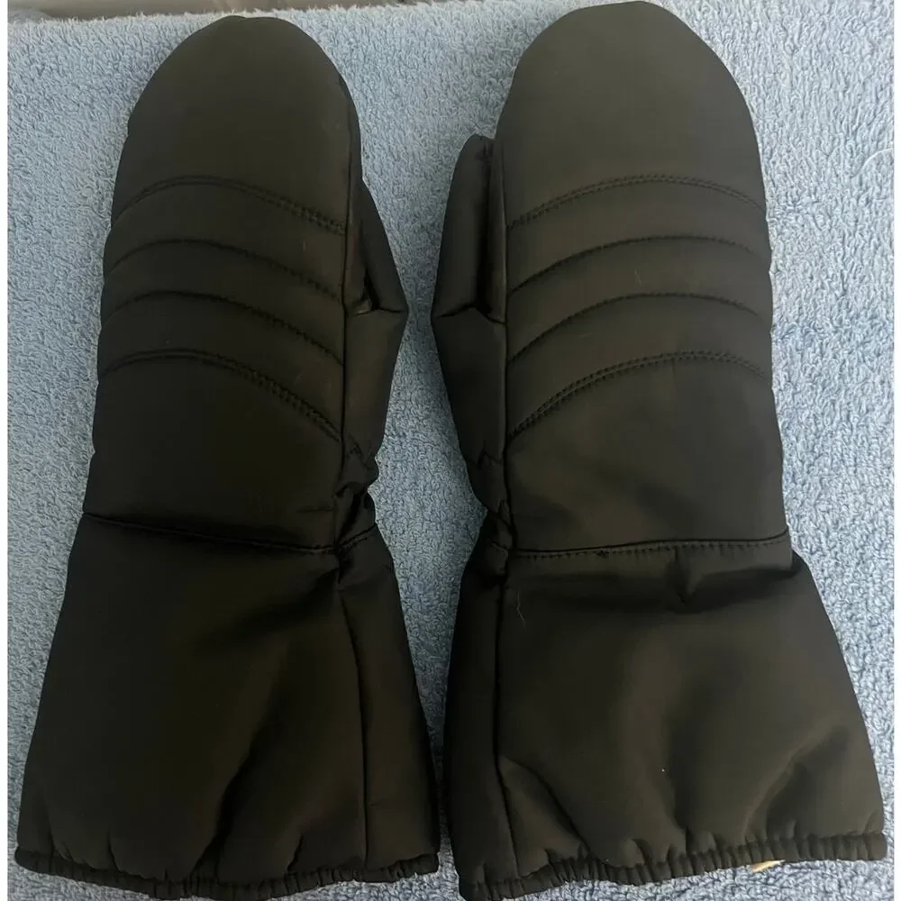 Vintage Kombi Black Nylon/Leather Mittens Feather Lining Juniors Size Large
